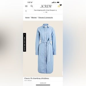 NWT J.Crew Classic Fit Chambray Shirtdress Size 20